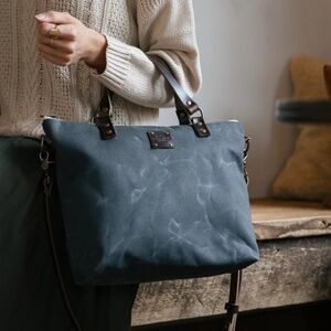 Red House Handmade Waxed Charcoal Gray Canvas and Leather Duffle Bag